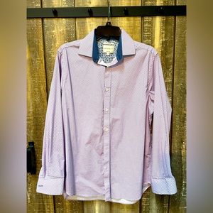 Construct slim fit stretch-L/S burg/pink w/ blue cuff/collar- 15 1/2 32-33